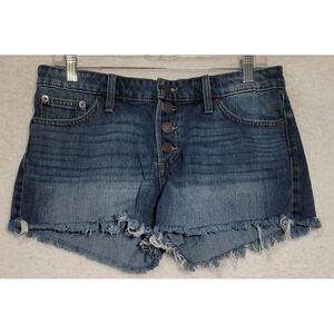 LUCKY BRAND Jean Shorts 4/27 Blue Denim Cut-Off Fringe Distressed Casual‎ 1068